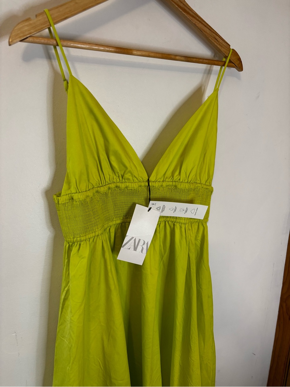 NWT Zara Neon Green V-Neck Poplin Maxi Dress - Picture 6 of 10